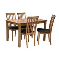 Kombinuotas valgomojo komplektas su 4 kėdėmis, 120 cm + 30 cm x 80 cm x A74 cm, mediena: guma, apdaila: lakuota, spalva: šviesus ąžuolas