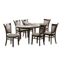 Valgomojo komplektas JOY su 6 kėdėmis (20852), 145+33x90xH74cm, mediena: kaučiukas, spalva: riešutmedis, apdaila: lakuota