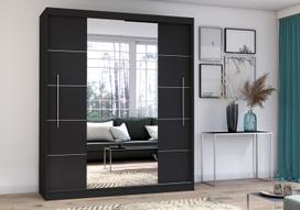 RICO spinta su 204 cm veidrodžiu, juoda / juoda + LED profilis 200