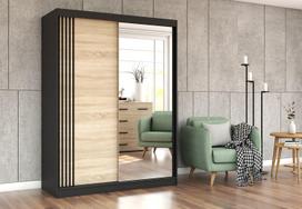 Idzczak Spinta VISTA 07 (150 cm) Sonoma ąžuolas + juodas veidrodis + LED profilis 150