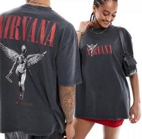 Nirvana Grupės T-shirt Juodas su Nirvana Angelu Dydis S-5XL DO592 Unisex T-shirt S