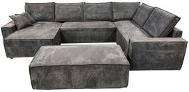 LINA U formos kampinė sofa su pufu (220x325x160 cm), galima rinktis iš įvairių spalvų