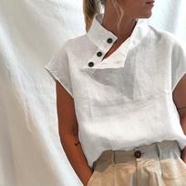 Blusas 2023 Fashion Cotton Womens Blouse Loose Summer Short Sleeve Shirt Women Loose White Female Clothing  Tops 18898 S žalia