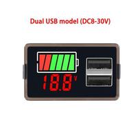 DC8-30V Battery Tester Double USB Charging Port LED Screen Real Time Voltages Monitoring For Vehicles Camping Power Tools raudona