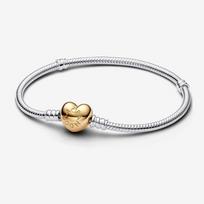 Pandora Moments Širdies Sagtimi Gyvatės Grandinėlės Apyrankė – Sterlingų Sidabras & 14k Paauksuota Širdies Sagtimis – 16cm – 568707C00‑16 sidabras
