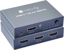 Adapteris AV Techly Techly 3 prievadų HDMI 2.1 8K*60Hz 3x1 jungiklis su IR pulteliu | IDATA HDMI-2138KT | 8059018365511