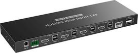 PremiumCord HDMI jungiklis, 4K@60Hz HDMI2.0 KVM 4:1, su nuotolinio valdymo pultu | khswit41e | 8592220023409