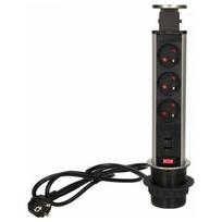 Orno Ištraukiama baldų lizdas, 3x250V AC su USB įkrovikliu, užraktu ir 1,8m kabeliu | OR-AE-1350 | 5901752487604