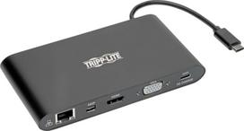 Stotis/replikatorius Tripp Lite Tripp Lite USB-C dokas, dvigubas ekranas - 4K HDMI/mDP, VGA, USB 3.2 Gen 1, USB-A/C hubas, GbE, atminties kortelė, 100W PD įkrovimas | U442-DOCK1-B | 037332209153
