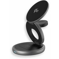 Twist 3-in-1 belaidė Qi2 įkrovimo stotelė iPhone (15W), AppleWatch (2.5W) ir AirPods (5W), Qi2 sertifikuota, magnetinės įkrovimo plokštelės su stovėjimo funkcija, sulankstoma, maitinimo adapteris 30W, USB-C įkrovimo laidas 1 m, space gray | 27676 | 7640113438838