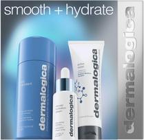 Dermalogica Smooth + Hydrate komplektas: kasdienis pieno šveitiklis, šveičiamasis milteliai, 74 g + aktyvus drėkiklis, prebiotikai, drėkinamasis kremas veidui, 50 ml + apvalus drėkinimas, hialurono rūgštis, serumas veidui, 30 ml moterims | 666151914933 | 666151914933