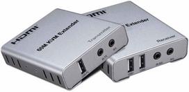 PremiumCord HDMI KVM signalo stiprintuvas su 2xUSB iki 60m su garsu per vieną Cat5/6 kabelį | khext60-8 | 8592220021214