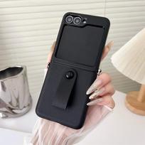For Samsung Galaxy Z Flip 7 6 5 4 Ring Wristband Plain Leather Case Soft Luxury Shockproof Matte Cover for Samsung Z Flip 7 6 Galaxy Z Flip4 balta