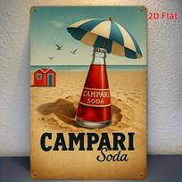 CAMPARI Soda skardinis ženklas  Vintažinis metalinis geležies sienos menas su retro paplūdimio scena Raudonas skėtis Mėlynos trobelės dizainas  Tvirtas kabinamas 30x40cm(11.8x15.7inch) beige