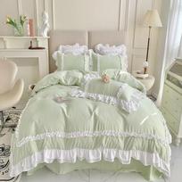 Elegant Lace Bedding Sets Luxury Bed Linen Princess Washed Cotton Ruffle Duvet Cover Bed Sheet and Pillowcases for Girl Luxury 150x200cm 4pcs oranžinė