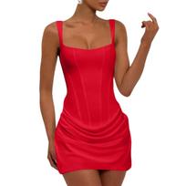 Ladies' Casual Slim Fit Fishbone Desire Suspender, Hip Hugging Dress, Short Skirt M