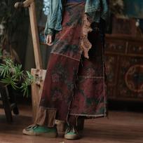 Fallen Ancient Mud Retro Lace-up Patchwork Corduroy Wrap Skirt One Size