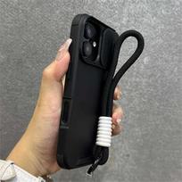 Šarvuotas slankiojantis langelis apsauga riešo dirželis virvelė dėklas iPhone 17 Air 16 15 13 12 11 14 Pro Max vientisos spalvos rėmas virvelės dangtelis For iphone 16 violetinė