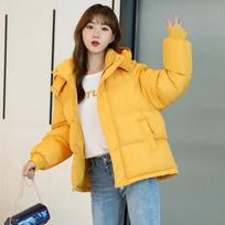 Women's Fall and Winter Korean Version of The Loose Short Cotton Jacket Solid Color Hooded Thickened Jacket 2XL juoda