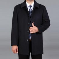 Vyriškas žieminis vilnonis paltas su apykakle, vidutinio amžiaus vyrų vienspalvis tiesaus krašto vienaeilis paltas 6XL