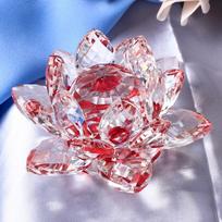 Feng shui Quartz Crystal Lotus Flower Crafts Glass Paperweight Ornaments Figurines Home Wedding Party Decor Gifts Souvenir raudona
