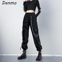 Danmo moteriškos cargo kelnės, haremo kelnės, madingos, punk stiliaus, su kišenėmis, jogger kelnės, Harajuku, su gumomis, aukštu juosmeniu, gatvės stiliaus, dideli dydžiai XXXXL juoda