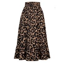 Leopardo spalvos midi sijonas moterims, aukšto juosmens, laisvalaikio, margintas, ilgas tiulio sijonas, moteriškas, rudeniškas, A formos, didelio dydžio XS black