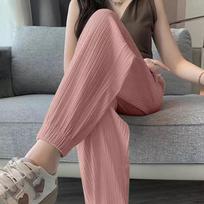 Summer Ice Silk Sweatpants Loose Women's Spring Solid Colour Thin Section Solid Colour Casual Sweatpants Drawstring Foot Lantern Ice Silk Trousers XS juoda