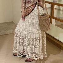 Bohemian Crochet High-Waisted Knit Skirt One Size abrikosas