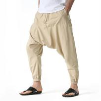 Vyriškos Harem kelnės Lino Drop Crotch Jaukios Streetwear Laisvo kirpimo Kvėpuojančios Lengvos Ilgos kelnės Vyriški Džogeriai 3XL juoda