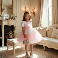 Girls 3D Flower Tulle Princess Dress For Flower Girl Events 110 balta