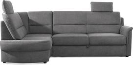 "Cavadore Paris" kampinė sofa su spyruokliniu branduoliu, maža L formos sofa su atsilenkiančia sėdyne, lovos dėže ir otomanu, su 2 galvos atlošais, 243 x 112 x 155 cm, pilka