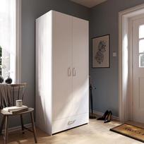 "Forte ECONOBOX" spinta 80, klasikinė spinta su 2 durimis ir 1 stalčiumi, medžio kompozito, balta, 79,7 cm pločio, 190,5 cm aukščio, 54,4 cm gylio