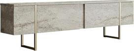 "Hanah Home" elegantiškas televizoriaus staliukas su metalinėmis kojelėmis, travertino ir aukso spalvos apdaila, 180 x 30 x 50 cm, 18 mm storio, 100 % melaminu dengtos medžio drožlių plokštės, stilingas marmuro dizainas, skirtas moderniai svetainei
