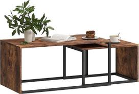 "HOMCOM" 2 kavos staliukų rinkinys, šoninis staliukas, įvairių formų, daugiafunkcinis, elegantiškas, paprastas, metalinis pagrindas, MDF juoda + ruda, 90 x 48 x 42 cm / 59 x 42 x 36 cm