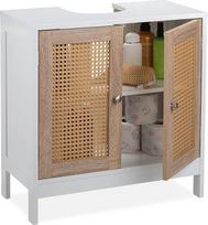 "Relaxdays" 60 cm pločio 2 skyrių praustuvinė spintelė su pintinėmis / Vonios spintelė / Balta / Natūrali