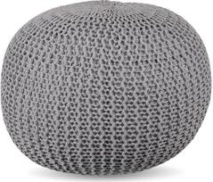 "Relaxdays" megztas Pouffe 33 x 46 cm polistireno užpildas Apvalus grindų sėdynės pagalvėlė Boho taburetė Pouf Pouf Pouf šviesiai pilka