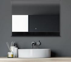 "Talos Black Home" vonios kambario veidrodis su apšvietimu 80 x 60 cm Vonios kambario veidrodis su praktiška lentynėle