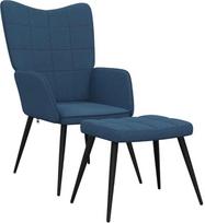 "vidaXL" minkštasuolis su taburete, minkšta kėdė, TV kėdė, valgomojo kėdė, svetainės kėdė, poilsio kėdė, 62 x 68,5 x 96 cm, mėlynas audinys