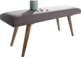 "Wohnling" audinys/medžio masyvo suolas pilkas 117 x 51 x 38 cm, retro stiliaus, 2 sėdimų vietų minkštas suolas prieškambaryje, minkštas audinio suolas valgomajame, rudas, mažas lovos suolas, medvilninis, prieškambario suolas, prieškambaris