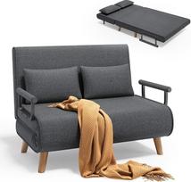 "Xbro" 2 vietų sofa-lova su miego funkcija, miegamasis krėslas su miego funkcija, reguliuojamu atlošu ir 2 pagalvėlėmis, fotelis su miego funkcija mažam butui (tamsiai pilka)
