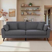 220 cm ilgio 3 vietų didelė sofa iš velveto, modernaus dizaino, su aukštomis kojomis, idealiai tinkanti svetainei ar miegamajam, pilka