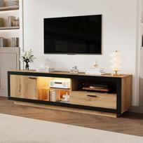 BTM LED televizoriaus spintelė su stiklo lentynomis ir programėlių valdymu 160 x 40 cm žemoji plokštė 70 colių televizoriui žaidimų medijos centrui Juoda ir ąžuolinė 50 kg keliamoji galia