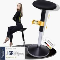 Ergonomiška biuro taburetė, "2-in-1" taburetė ir stovima taburetė, reguliuojamo aukščio nuo 56 iki 81 cm, ergonomiška biuro ir rašomojo stalo taburetė, su sūpynės efektu (juoda)