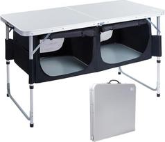 EVER ADVANCED Camping Table Folding Aliuminio sulankstomas stalas 120 x 60 cm Reguliuojamas aukštis su saugojimo vieta 50 kg apkrovos talpa Sodo stalas 4-6 žmonėms Stovyklavimo spintelė Mažos pakuotės dydis piknikui