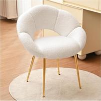 Persirengimo stalo kėdė, "Teddy Fabric Recliner & Reading Chair", gėlių formos makiažo kėdė, prabangi poilsio kėdė studijoms, miegamajam, svetainei, balkonui (Teddy Fabric, smėlio spalvos)