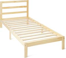 "Amazon Basics" viengulės lovos rėmas su galvūgaliu iš pušies masyvo su lentjuoste 90 cm x 200 cm viengulė balta