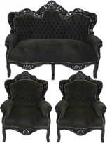 "Casa-Padrino Baroque" svetainės komplektas "King Black/Black" - 2 vietų sofa + 2 foteliai