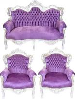 "Casa-Padrino Baroque" svetainės komplektas "King Purple Purple/Silver" - 2 vietų sofa + 2 foteliai