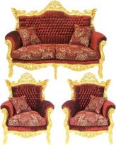 "Casa-Padrino Baroque" svetainės komplektas "Master Bordeaux" velveto/aukso raštas - 2 vietų sofa + 2 foteliai - ribotas tiražas!